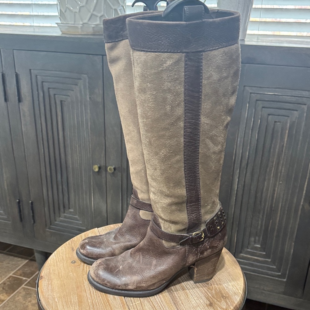 Naturalizer Brown and Tan Heeled Riding Boots